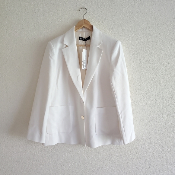 NWT * ZARA Oversized Blazer Oyster White Size L - Picture 13 of 14